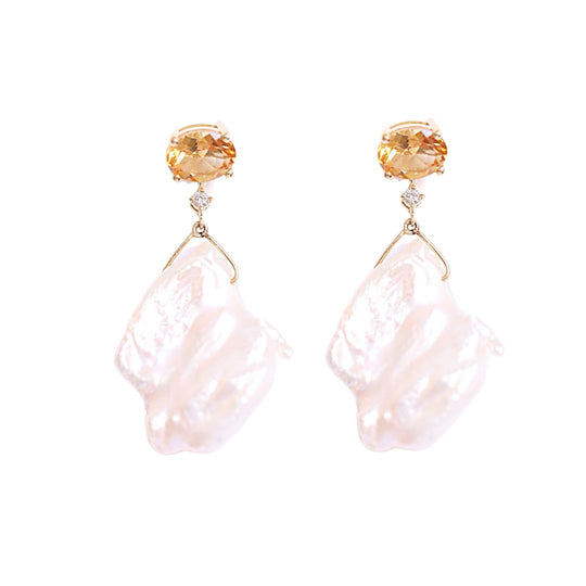 Citrine Pearl Earrings