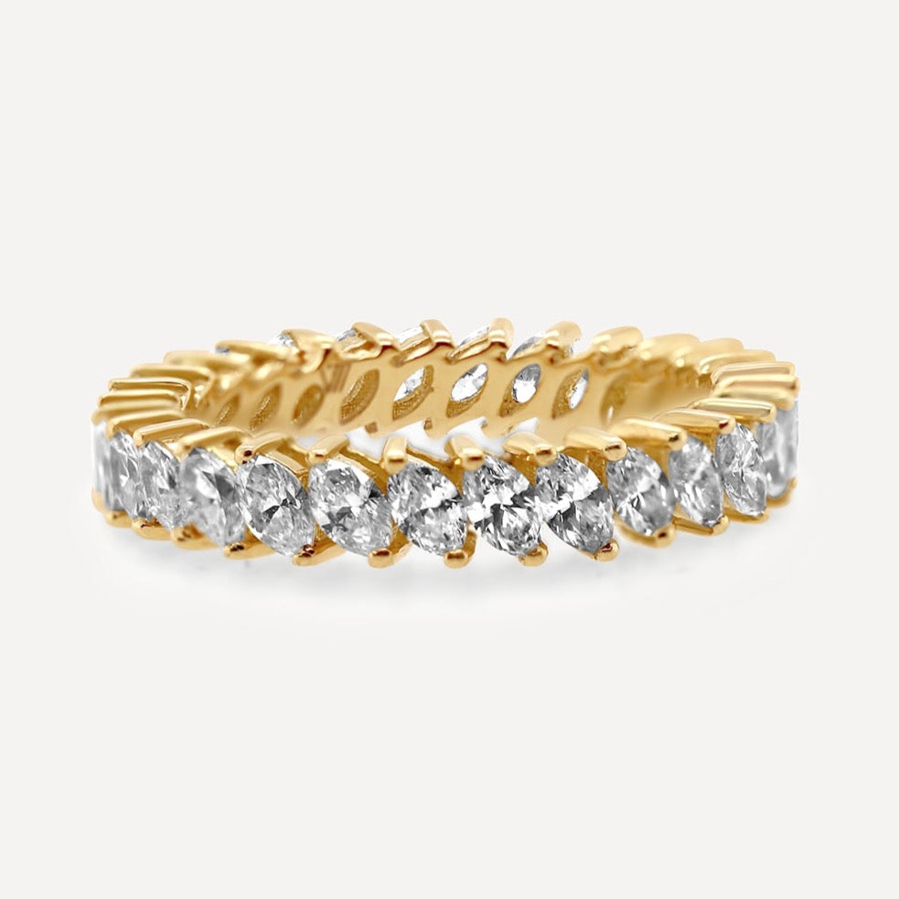 Must-have rings beyond the ordinary. Carefully stacked marquise yellow gold ring with white diamonds held in diagonal angle for a mesmerising motion effect. Embrace your feminine energy.     Estimated Diamond Weight: 2.14 Carat Of Diamond   Gold Weight: 18K Yellow Gold