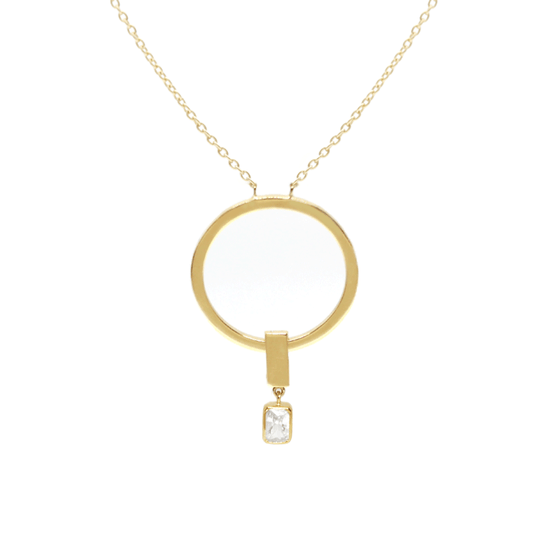 Golden Round Necklace with Sapphire Pendant