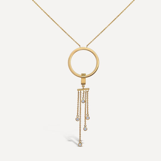 Golden Round Necklace with Diamond Pendant